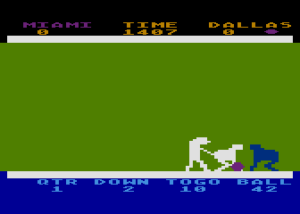 Computer Football Strategy (Atari 8-bit) screenshot: After play selection animation shows results from profile