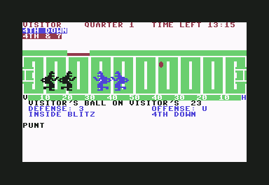 Computer Football Strategy (Commodore 64) screenshot: Computer punts