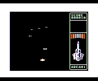 Silpheed (TRS-80 CoCo) screenshot: Silpheed battling in space - Coco 1/2 version
