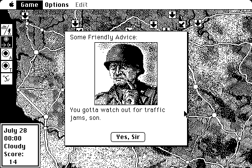 Patton vs Rommel (Macintosh) screenshot: Old blood and guts has some words of advice