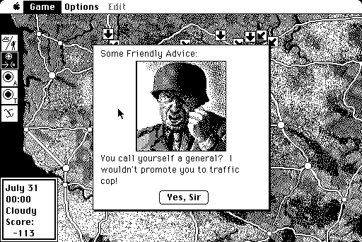 Patton vs Rommel (Macintosh) screenshot: My performance is lacking in Patton's review