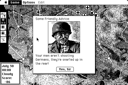 Patton vs Rommel (Macintosh) screenshot: Patton’s temperament is simulated in the game