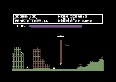 Protector II (Commodore 64) screenshot: An alien ship is kidnapping someone.