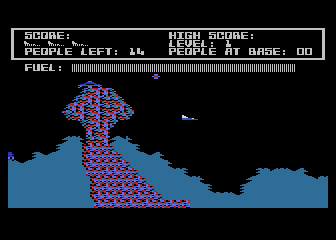 Protector II (Atari 8-bit) screenshot: When they are dropped into the volcano, it erupts.