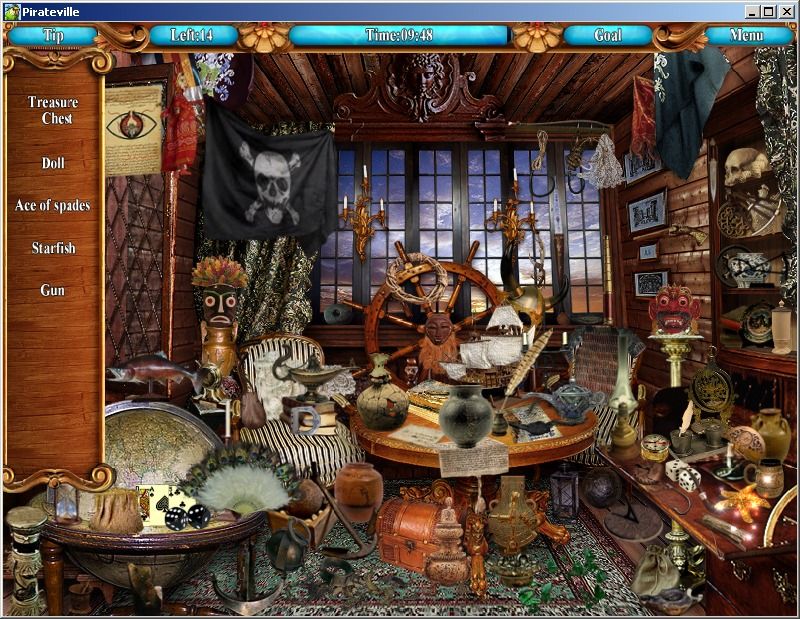 Pirateville (Windows) screenshot: Hidden object scene on the pirate ship