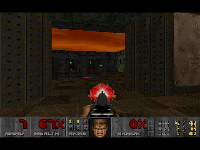 The Ultimate Doom (Macintosh) screenshot: Very dark in-game palette