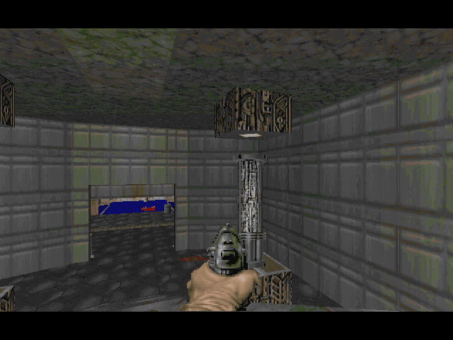 The Ultimate Doom (Macintosh) screenshot: Gamma correction level 4 doesn't help much.