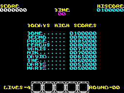 Rygar (ZX Spectrum) screenshot: The high score table displays prior to the game. You are returned here when all lives have been lost