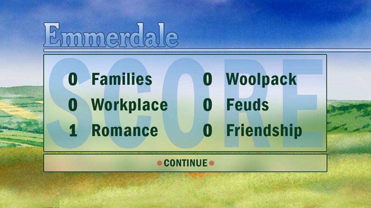 Emmerdale Game (DVD Player) screenshot: As play continues the game keeps score of how many categories each player has won