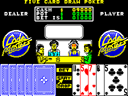 Monte Carlo Casino (ZX Spectrum) screenshot: First hand. I have a pair of 5's and choose to bet