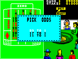 Monte Carlo Casino (ZX Spectrum) screenshot: After that the player selects the odds. This then allows the game to choose which subset of number groups the player can bet on