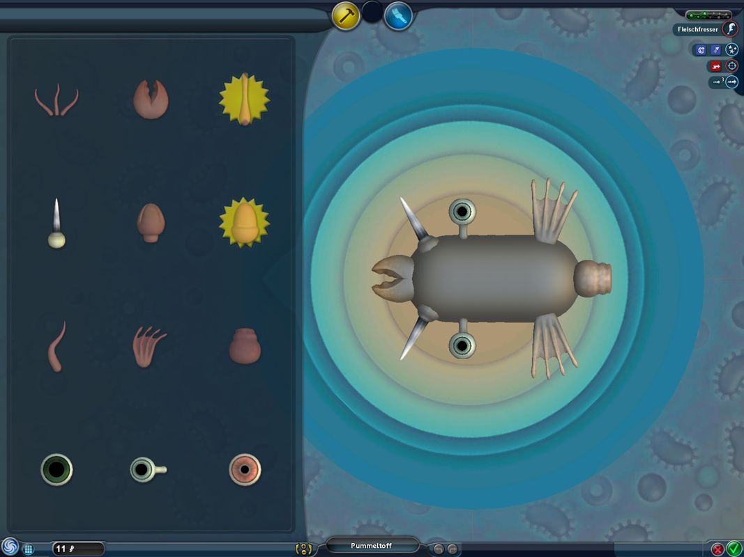 Spore (Windows) screenshot: Investing some DNA points in a totally ugly but functional creature.
