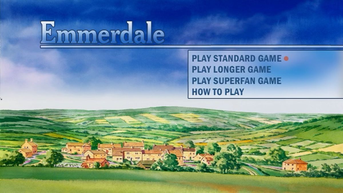 Emmerdale Game (DVD Player) screenshot: The main menu appears after the usual company logos. It's accompanied by a section of the programme's theme tune that's on a permanent loop