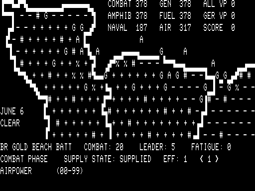 Battle for Normandy (TRS-80) screenshot: Combat on Gold Beach and airpower