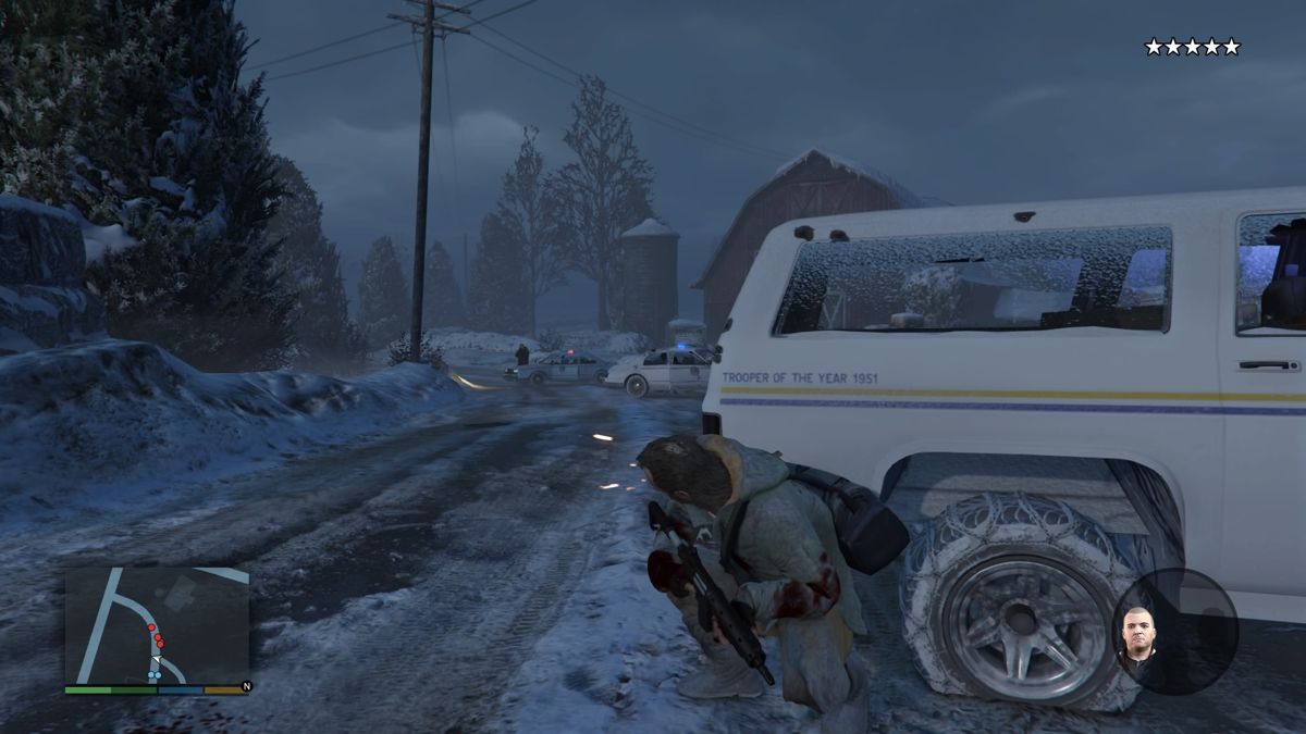 Grand Theft Auto V (PlayStation 4) screenshot: Police ambush