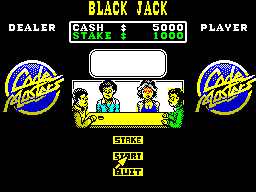 Monte Carlo Casino (ZX Spectrum) screenshot: I can start the game or change the stake. I only have a little money left so I chose to start
