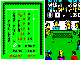 Monte Carlo Casino (ZX Spectrum) screenshot: The next roll and I've lost. That woman with the laser eyes is still there
