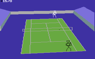 International 3D Tennis (Commodore 64) screenshot: A game in progress