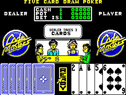 Monte Carlo Casino (ZX Spectrum) screenshot: The new cards are no good, but the dealer also took 3 cards