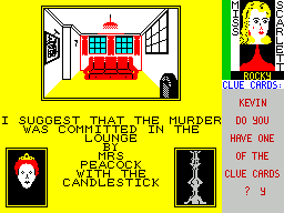 Cluedo (ZX Spectrum) screenshot: The next player is a computer player and does have a matching card.....