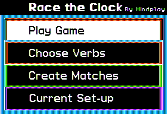 Race the Clock (Apple II) screenshot: Main Menu
