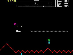 Orbiter (ZX Spectrum) screenshot: Alien marauder abduct the humanoid