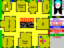 Cluedo (ZX Spectrum) screenshot: Next is the weapons listgain weapons can be coloured as required
