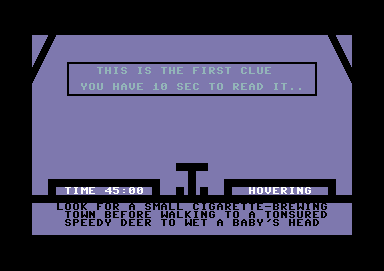 Treasure Hunt (Commodore 64) screenshot: Your first clue.