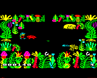 Sabre Wulf (BBC Micro) screenshot: The opening screen where Sabre Man has just eaten a Red flower