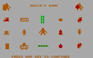 David's Kong (DOS) screenshot: Title screen, apparently also used to draw and capture the sprites