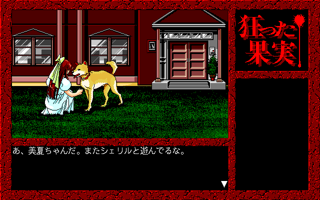 Kurutta Kajitsu (PC-98) screenshot: Mika and the dog...