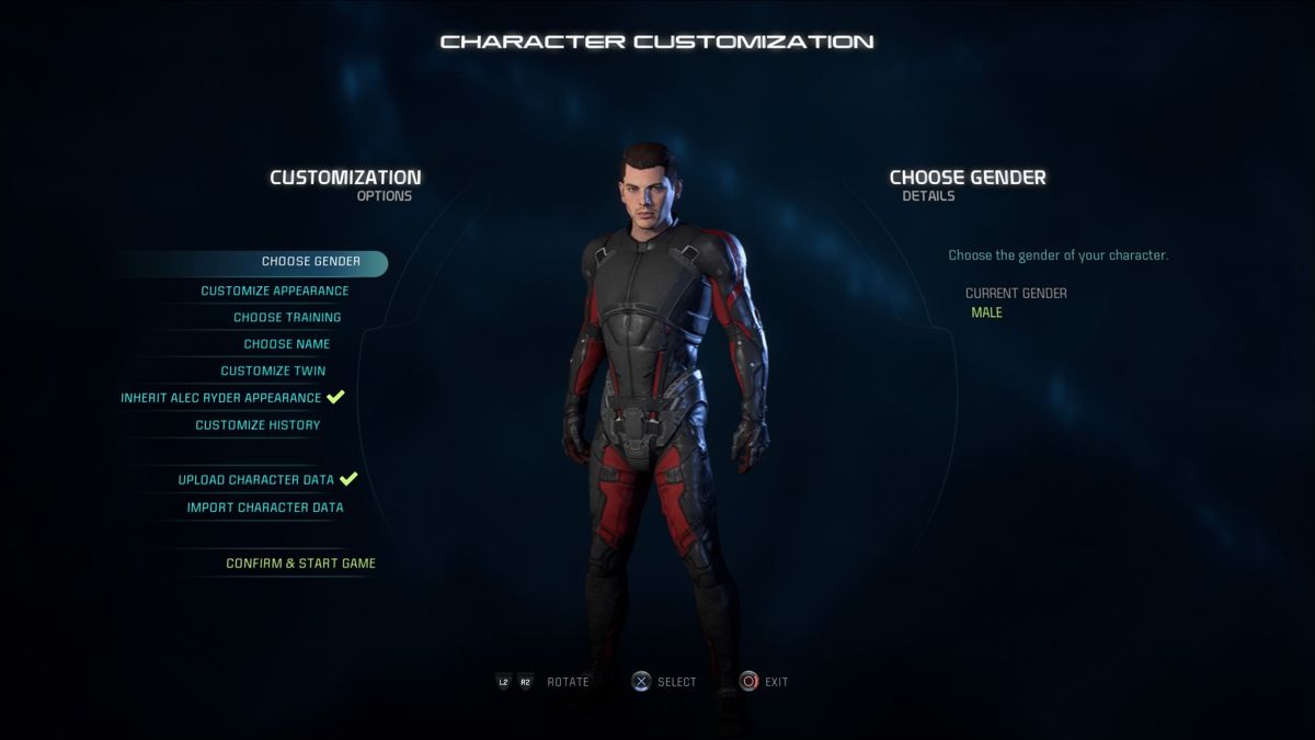 Mass Effect: Andromeda (PlayStation 4) screenshot: Character customization screen