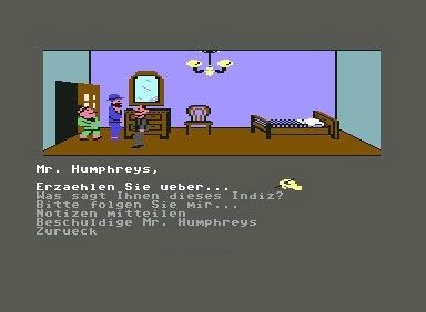 Murder on the Mississippi (Commodore 64) screenshot: Interrogation - German Version
