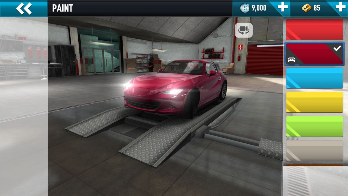 Real Car Driving Experience (Android) screenshot: Applying new paint to my car