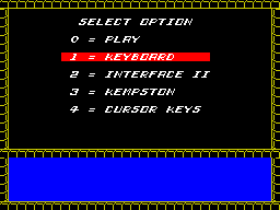 Rasputin (ZX Spectrum) screenshot: 128k version : control selection