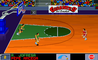 PC Basket (DOS) screenshot: Let's take the ball to the opponent's court...