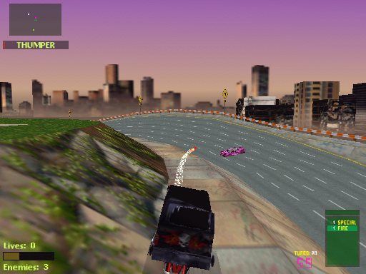 Twisted Metal 2 (Windows) screenshot: Homing missiles are making targeting easy