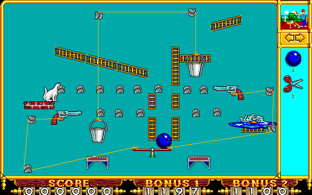 The Incredible Machine (PC-98) screenshot: ...and this is the result if you don't bother to build the machine... :)