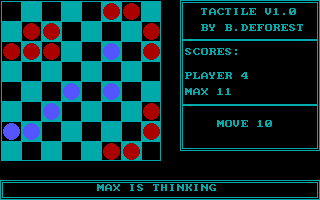Tactile (DOS) screenshot: Max is thinking (how to stomp me even harder).