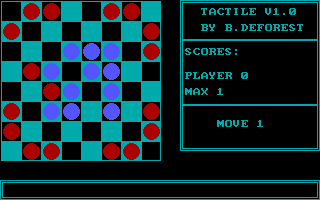Tactile (DOS) screenshot: Made a move, and "Max" responds by infecting one of my pieces