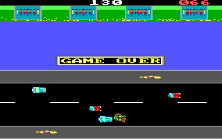Toad Road (DOS) screenshot: Splattered by a car, for my final act