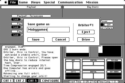 Orbiter (Macintosh) screenshot: Game save