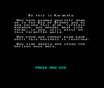 The Bounty Hunter (ZX Spectrum) screenshot: Arriving on Karakata