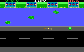 Toad Road (DOS) screenshot: The floating pads finally deign to reveal themselves.
