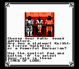 Times of Lore (NES) screenshot: Choosing your character