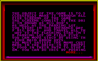 Big Bob's Drive-In (DOS) screenshot: The first page of the instructions