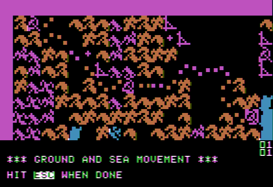 Gulf Strike (Apple II) screenshot: Game start top left corner of battle map