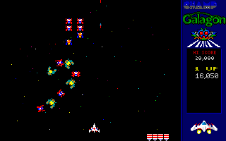 CHAMP Galagon (DOS) screenshot: ... Go! This is the "Classic" mode. The aliens come flying in in formations...