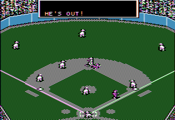 MicroLeague Baseball (Apple II) screenshot: Force out sliding into 2nd