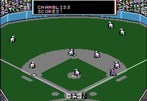 MicroLeague Baseball (Apple II) screenshot: I got a run in on the computer